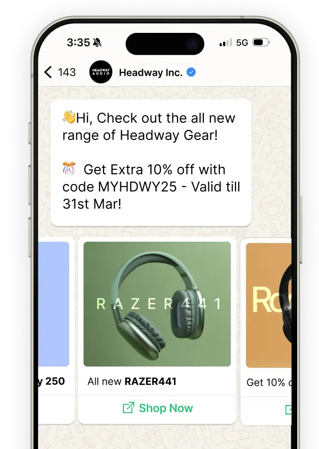 Headway product carousel — interactive card with product image and Shop Now button