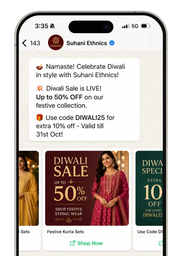 Suhani Ethnics festive collection — multi-card carousel for Diwali offers
