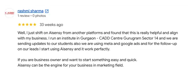 Google review from rashmi sharma — 4 stars, 33 weeks ago